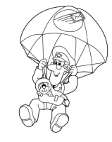 A coloring page of postman pat